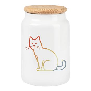 Katze Retro - Keksdose mit Holzdeckel - Weiß - Vorne