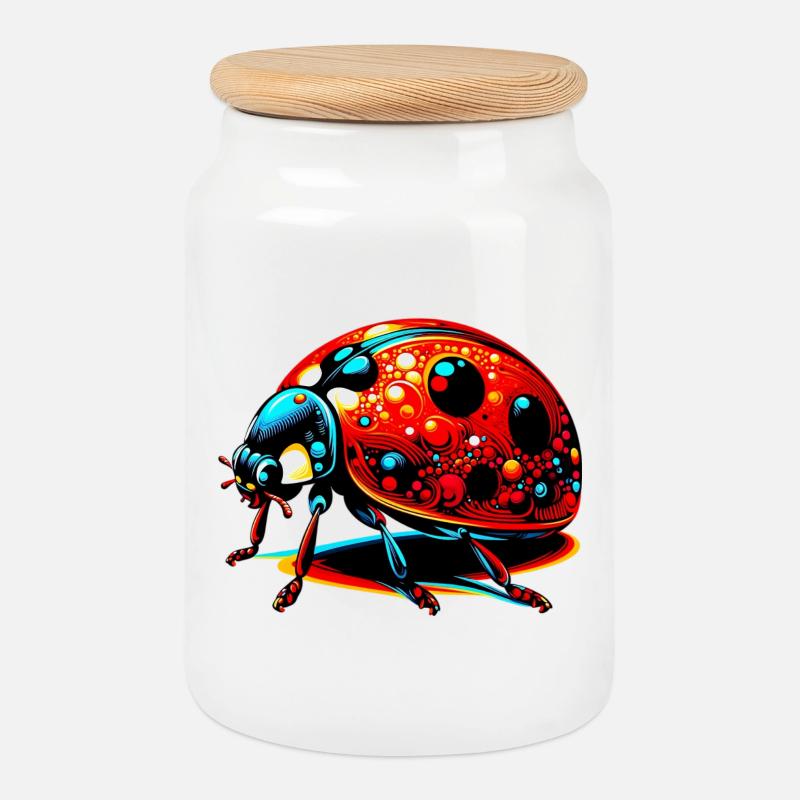 Ladybird - Cookie Jar with Wooden Lid - white
