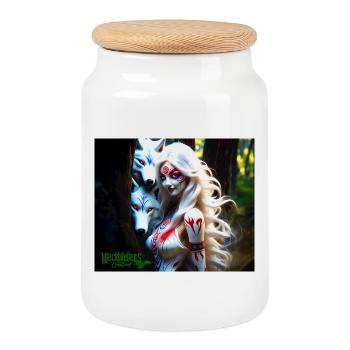 Whigt Wolf et Mytologie Girl - Boîte à biscuits avec couvercle en bois - blanc - Devant