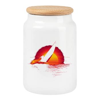 Vintage Windsurfing - Cookie Jar with Wooden Lid - white - Front