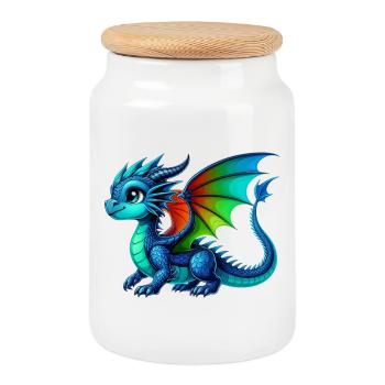 Dragon - Cookie Jar with Wooden Lid - white - Front