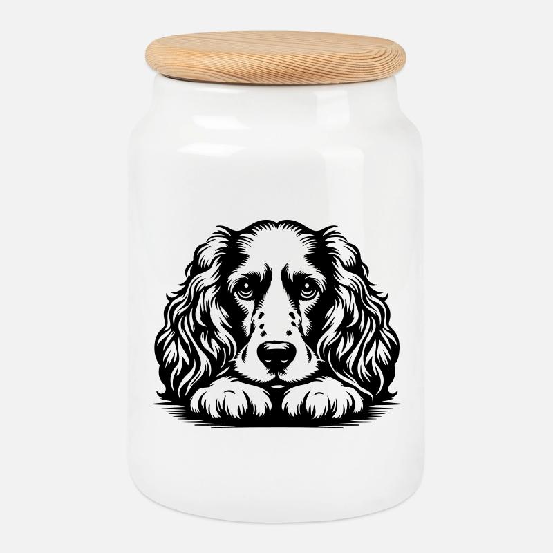 Cocker Spaniel Kopf mit Pfoten - Keksdose mit Holzdeckel - Weiß