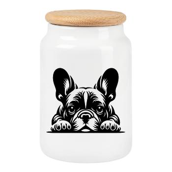 Tête de bouledogue français avec pattes - Boîte à biscuits avec couvercle en bois - blanc - Devant