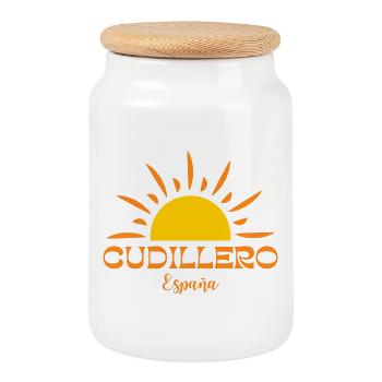 CUDILLERO España-Sunny  Illustration  - Cookie Jar with Wooden Lid - white - Front