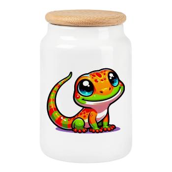 Gecko - Keksdose mit Holzdeckel - Weiß - Vorne