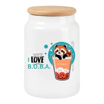 i love Boba - Cookie Jar with Wooden Lid - white - Front
