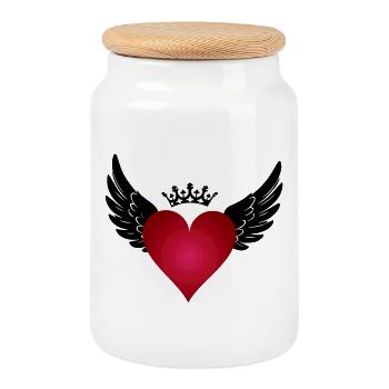 A heart with wings and crown: love that flies - Cookie Jar with Wooden Lid - white - Front