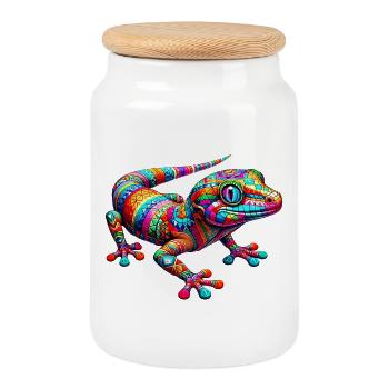 Gecko - Keksdose mit Holzdeckel - Weiß - Vorne