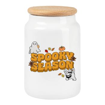 Saison effrayante d’Halloween - Boîte à biscuits avec couvercle en bois - blanc - Devant