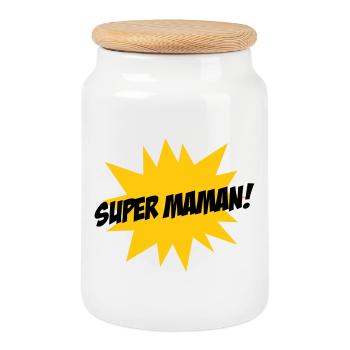 Super Maman - Fête des Mères - Boîte à biscuits avec couvercle en bois - blanc - Devant