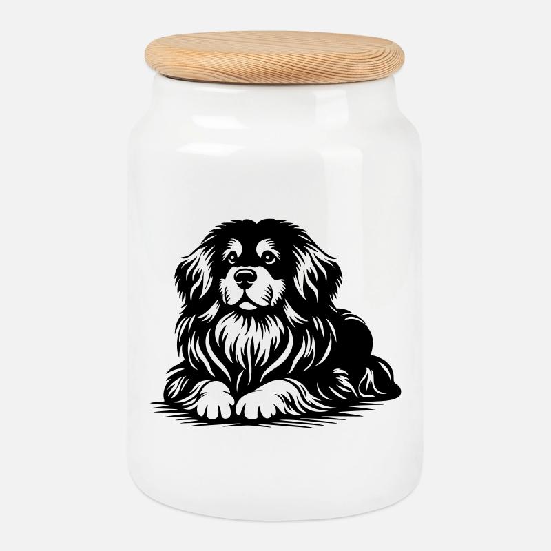 Épagneul tibétain - Boîte à biscuits avec couvercle en bois - blanc