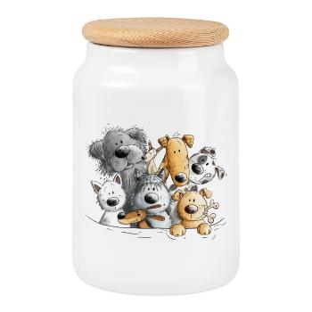 Pack chien caca de chien - Boîte à biscuits avec couvercle en bois - blanc - Devant
