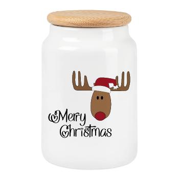 Joyeux Noël - Boîte à biscuits avec couvercle en bois - blanc - Devant