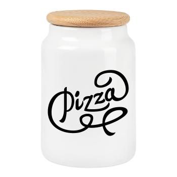 113503609 142793783 pizza - Cookie Jar with Wooden Lid - white - Front