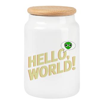 Alien ludique Hello World Design - Boîte à biscuits avec couvercle en bois - blanc - Devant
