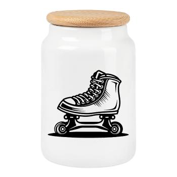 Dessin de patins à roulettes - Boîte à biscuits avec couvercle en bois - blanc - Devant