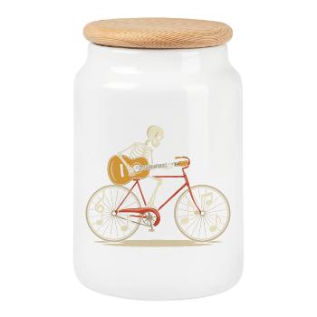 Skelett Fahrrad Gitarre Jam Halloween - Keksdose mit Holzdeckel - Weiß - Vorne