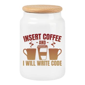 Kaffee einwerfen und Code schreiben - Keksdose mit Holzdeckel - Weiß - Vorne