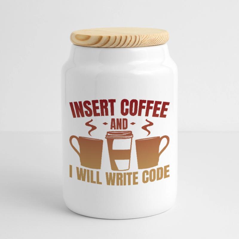 Throw in coffee and write code Cookie Jar with Wooden Lid
