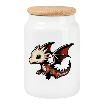 Drache - Keksdose mit Holzdeckel - Weiß - Vorne