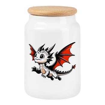 Drache - Keksdose mit Holzdeckel - Weiß - Vorne
