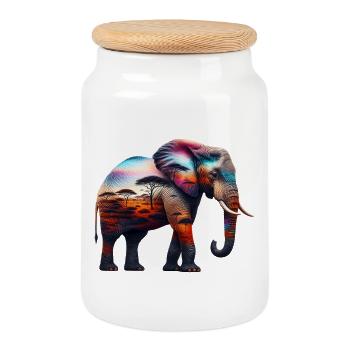 Éléphant - Boîte à biscuits avec couvercle en bois - blanc - Devant