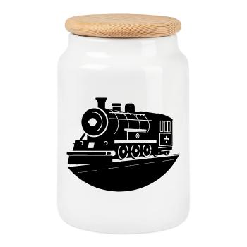Lokomotive Grafik - Keksdose mit Holzdeckel - Weiß - Vorne