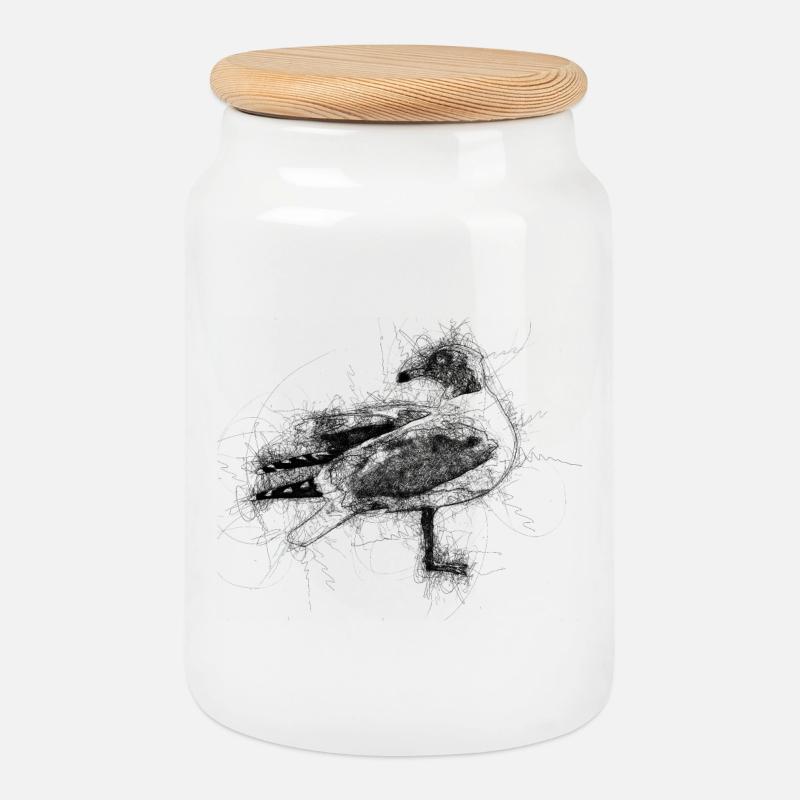 Mouette - Boîte à biscuits avec couvercle en bois - blanc