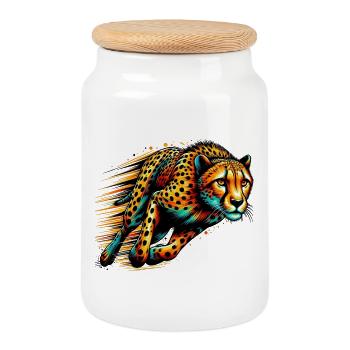 Cheetah - Cookie Jar with Wooden Lid - white - Front