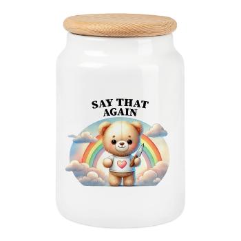 A teddy bear with an innocent smile - Cookie Jar with Wooden Lid - white - Front