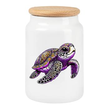 Tortue - Boîte à biscuits avec couvercle en bois - blanc - Devant