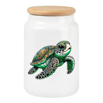 Turtle - Cookie Jar with Wooden Lid - white - Front