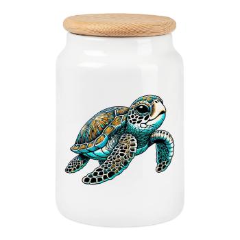 Tortue - Boîte à biscuits avec couvercle en bois - blanc - Devant