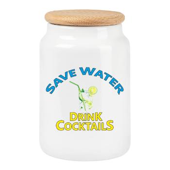 Cocktails - Cookie Jar with Wooden Lid - white - Front