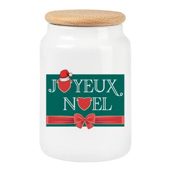 Joyeux Noël tête de cœur staffie et nœud cadeau - Boîte à biscuits avec couvercle en bois - blanc - Devant