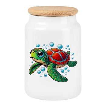 Tortue - Boîte à biscuits avec couvercle en bois - blanc - Devant
