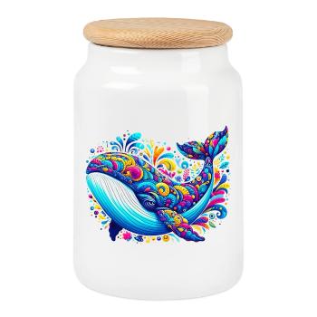 Baleine - Boîte à biscuits avec couvercle en bois - blanc - Devant