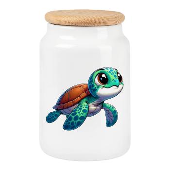Turtle - Cookie Jar with Wooden Lid - white - Front