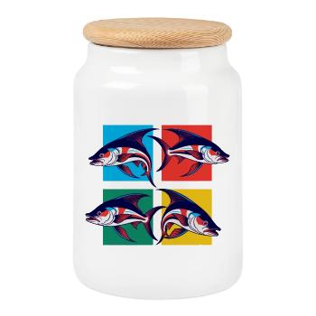 Pisces - Cookie Jar with Wooden Lid - white - Front