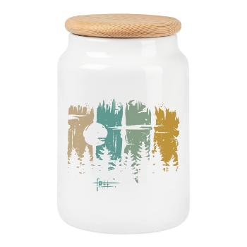 Retro Mond & Wald Design – Free Schriftzug & Natur - Keksdose mit Holzdeckel - Weiß - Vorne