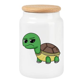 Turtle - Cookie Jar with Wooden Lid - white - Front