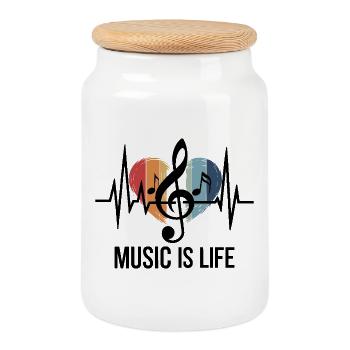 Music is Life clef outfit music fans and - Cookie Jar with Wooden Lid - white - Front