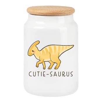 Cute Dino Cutie-Saurus - Cookie Jar with Wooden Lid - white - Front
