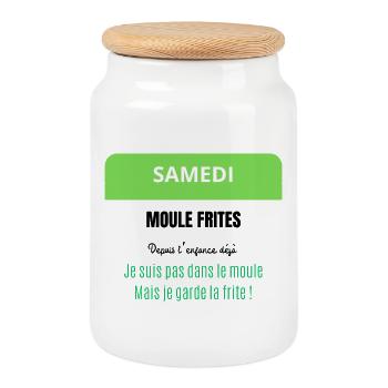 Samedi - Moules Frites - Boîte à biscuits avec couvercle en bois - blanc - Devant