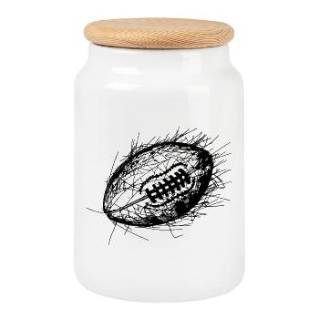 Dessin au trait du football américain - Boîte à biscuits avec couvercle en bois - blanc - Devant