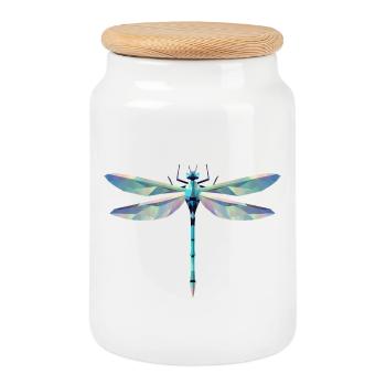 stylish filigree dragonfly in polygonal design - Cookie Jar with Wooden Lid - white - Front