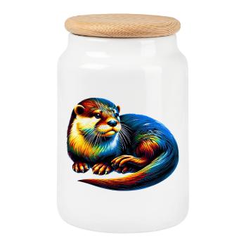 Otter - Cookie Jar with Wooden Lid - white - Front