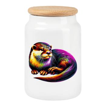 Otter - Cookie Jar with Wooden Lid - white - Front