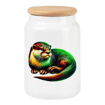 Otter - Cookie Jar with Wooden Lid - white - Front