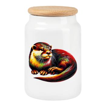 Otter - Cookie Jar with Wooden Lid - white - Front